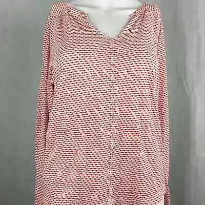 Marc O'Polo Shirt Womens Sz S Red White Striped Cotton Knit V-Neck Long Sleeve • £21.47