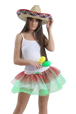 Women's Red White Green Tutu Skirt Mexican Italian Ballet Fancy Dress Dancewear • £9.87