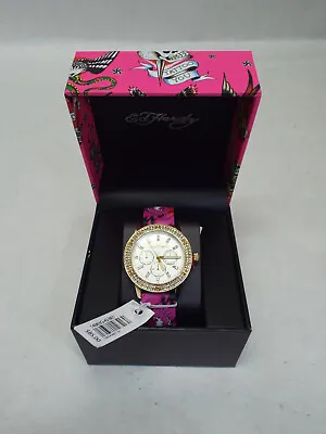 New Womens Ed Hardy Eagle  Pink Silicone Strap Watch 38mm Boat Dive MSRP$85 • $49.99
