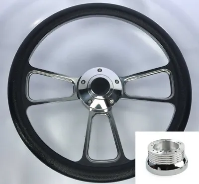 14  Polished Steering Wheel Black Wrap Billet Horn Button & Adapter For Chevy • $176.87