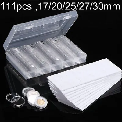 100X Round Coin Cases Clear Plastic Capsules Holder Collection Storage Box 30mm • £10.39