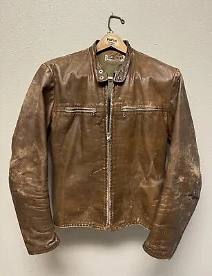 60s Harley Davidson Motorcycle Leather Jacket Brown Cafe Racer Vintage Sportster • $250