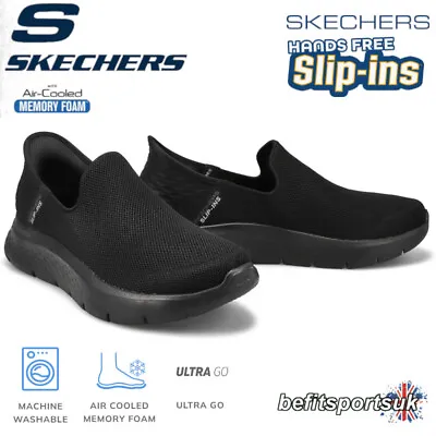 Skechers Mens Slip Ins Black Shoes Memory Foam Go-walk Trainers Slip In Sketcher • £69.90