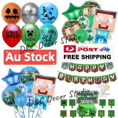 $2.50 • Buy Minecraft Gaming FOIL BALLOONS Birthday Party Set Cake Top Birth Banner Boys Kid