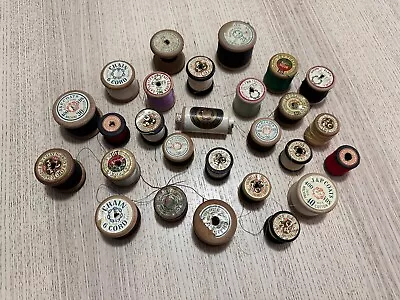 Vintage Job Lot Of 28 Sewing Cotton Threads Wooden Reels J&P Coats • £24.99