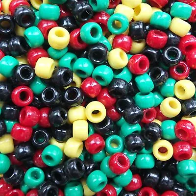 Pony Beads Rasta Mix Red Green Yellow Black Opaque Large Hole Beads Made In USA • $5.97