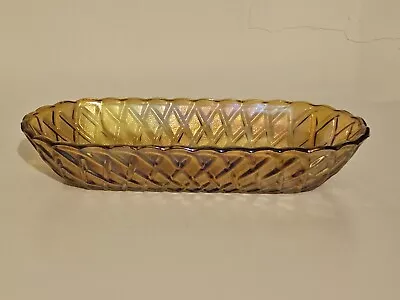 Vintage Marigold Amber Carnival Glass Dish Basket Braided Oblong Dish • $25