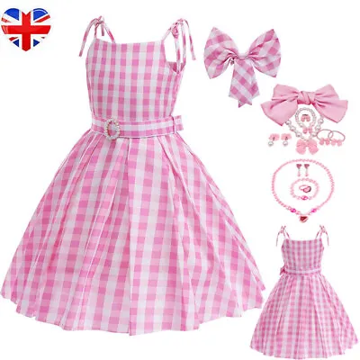 2023 Kids Girls Pink Barbie Costume Princess Party Fancy Dress Tartan Skirt UK • £5.22