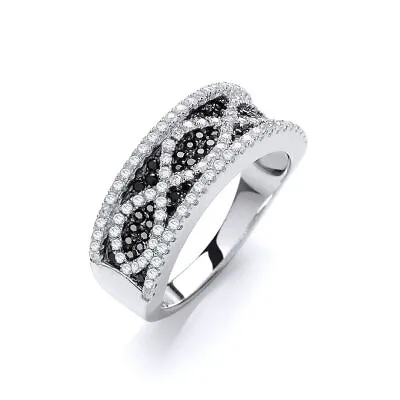 Micro Pave Black/White Cubic Zirconia Ring Sterling Silver • $144.74