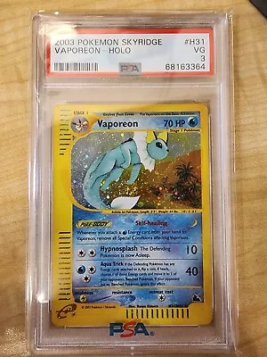 Pokemon 2003 Skyridge Vaporeon Holo Rare #H31 PSA 3 H31/H32 POP 3 • $249