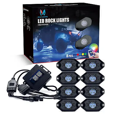 MICTUNING 8 Pods RGB LED Rock Lights Neon Bluetooth Controller Timing Music • $89.99