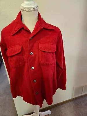 Men's Wool Shirt Jacket Size S Red Wool Nylon Golden Line Vintage • $12