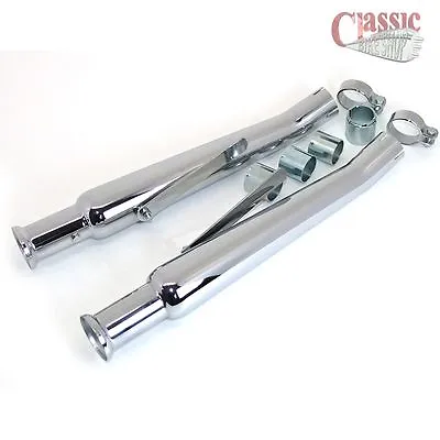 Pair Of Upswept Megaphone Exhaust Silencers Tulip Type To Classic Motorcycle • $162.86