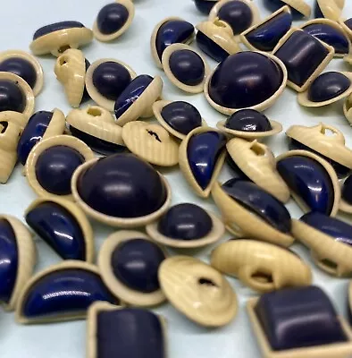 Vintage Celluloid Button Lot Diminutive Small Two Tone Blue Black Cream 70+ • $9.99