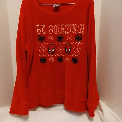 $18.70 • Buy Spiderman Plush Knit Fair Isle Holiday Sweater Red Christmas Cozy Womens 18-20