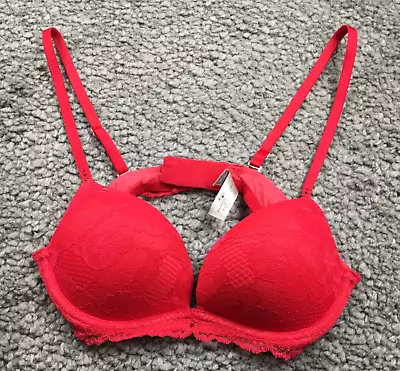 Victoria's Secret Womens Biofit Push-Up Bra Size 34A Red Floral Lace Underwired • $22.99