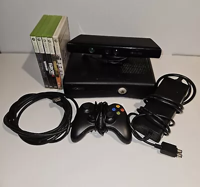 Xbox 360 Slim Tested 250GB With Cords 1 Wired Controller Kinect And 5 Games • $74.99