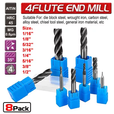 8Pcs 4 Flutes HSS End Mill Set Straight Shank Mill Cutter Drill Bit Kit 1.5-16mm • £11.99