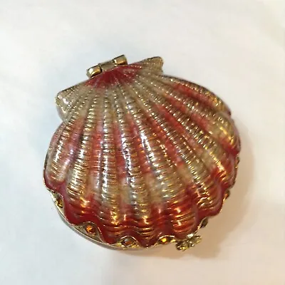 Monet Sea Shell Scallop Shaped Metal Enamel Trinket Box 1.75  X 1.75 X .75 In. • $18