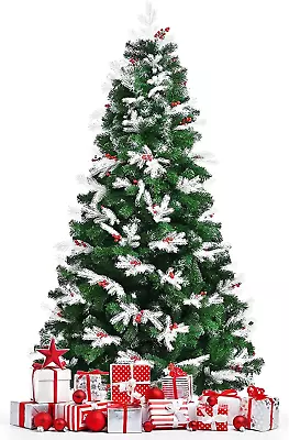 7Ft Premium Unlit Christmas Tree Snow Flocked Hinged Artificial Christmas Tree P • $84.99