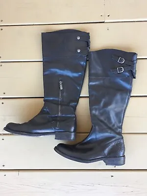 Vince Camuto Black Leather Riding Boots Womens Size 7.5 B Keaton Knee High Tall • $26