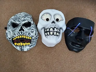 Halloween Scary Face Mask Set Of 3 Sceleton Zombie Neon • £4.50