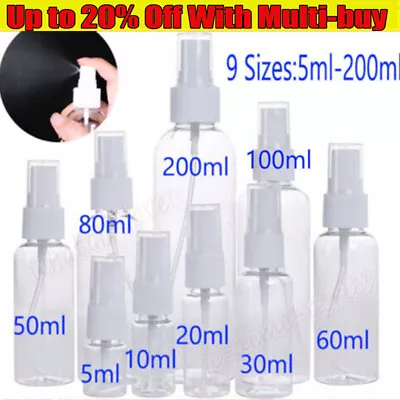 2X 10 Sizes Small Transparent Spray Bottle Plastic Refillable Travel Mist Empty • $7.99