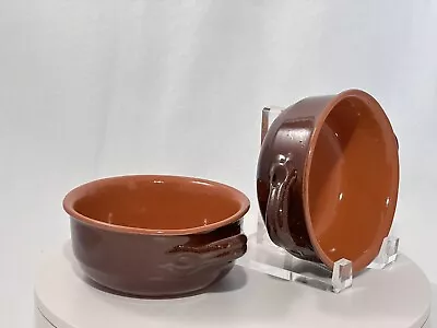 Vintage Vulcania Terracotta Pottery 6” Soup Bowl Crock Set 2 W/Handles Italy • $20