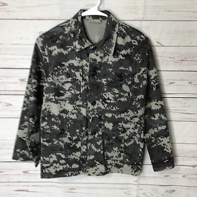 Youth Military Shirt Unisex Sz L Hunting Costume BDU Digital Gray Long Sleeve • $2.50