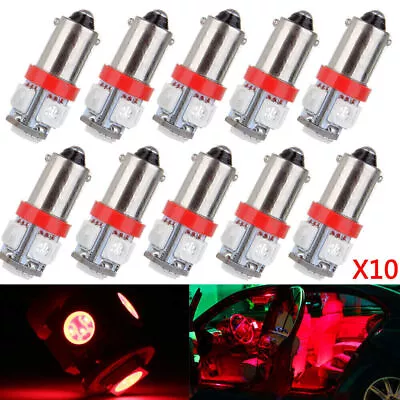 10x BA9S 5SMD 5050 5LED Car Wedge Light Bulbs 1895 T4W 1445 6253 Red 12V DC • $8.99