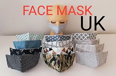Cotton Face Mask Protective Covering Masks Washable Reusable Virus Protect • £2.80