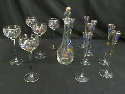 Handpainted Decanter & Wine Glasses 13 Piece Set.     Sh20 • £29.99