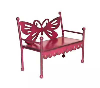 Fairy Garden Miniature Fuchsia Pink Metal Butterfly Bench • $15.99