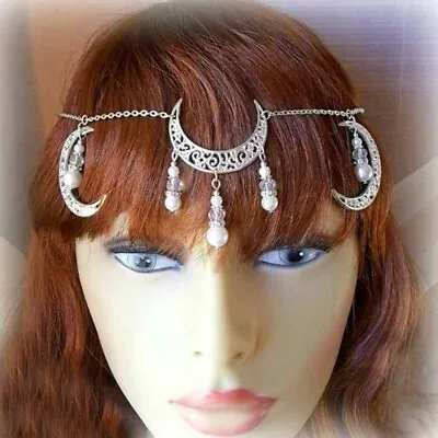 £11.49 • Buy Women Retro Moon Halo Bohemian Boho Forehead Chain Tassel Hair Head Band Cuff