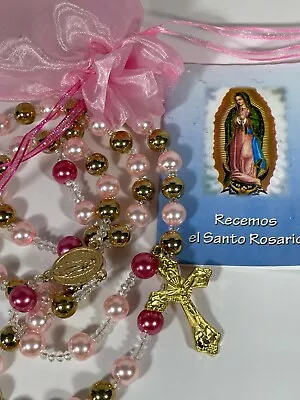 Our Lady Of Guadalupe Spanish Rosary Pearl Beads Catholic Prayers & Gift Bag • $13.87