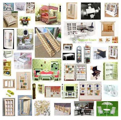£13.94 • Buy 1/12 Dolls House Miniature Bedroom Kitchen Living Room Furniture Set Bed Cabinet