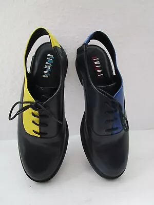 Rare CAMPER  Twins Lace Up Leather  Oxford Shoes Black + Blue / Yellow  UK 5 /38 • £50