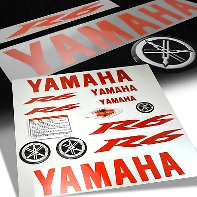 Full Sticker&Emblem Decal Fairing/Fender Sticker Kit Yamaha YZF-R6 Red+Chrome • $28.98