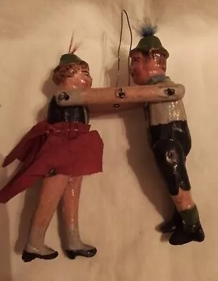 Antique German Composition Dancing Couple Christmas Ornament; Movable • $80