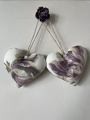 Pair Of Heart Door Hangers In Laura Ashley Gosford Plum Fabric ~ 5  • £9.25