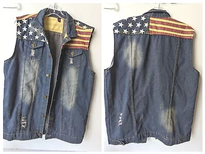 £44.12 • Buy New Tang Ku Mens American Flag USA Dark Denim Biker Vest Sz L Distressed Patriot