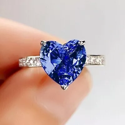 2Ct Heart Cut Lab Created Tanzanite Women's Wedding Ring 14K White Gold Plated • $82.49