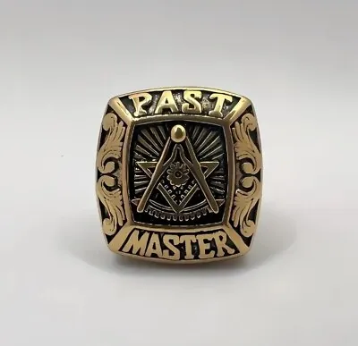 Vintage Gold Freemason Ring Masonic Band Size 8 Past Master Excellent Condition • $37.46
