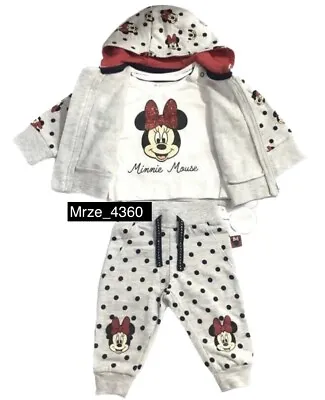 Disney Mickey Minnie Mouse 3 Piece Baby Girls Tracksuit Set 0-36 Months Primark • £25.99