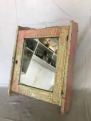 Antique Shabby Pink Wood Medicine Cabinet Vintage Mirror Chic Old 616-23B • $195