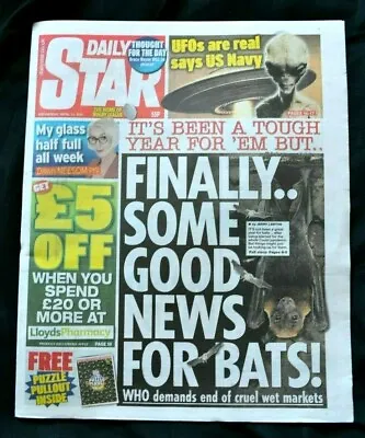 Daily Star Newspaper 14/04/21 April 14th 2021 Good News For Bats UFO Sightings • $6.17