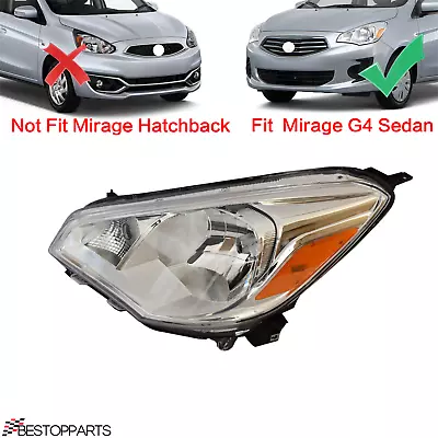 Fit 2017-20 Mitsubishi Mirage G4 Sedan Headlight Halogen Chrome Left Driver Side • $105