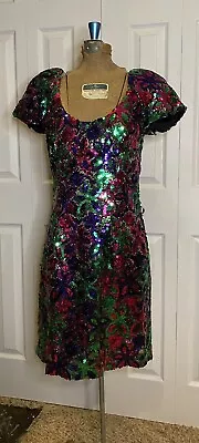 Alyce Designs Vintage 90s Pink Green Purple Sequin Prom Party Dress Size 16 • $249.99