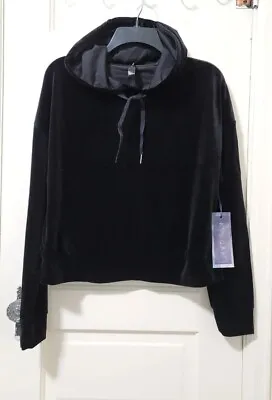 NEW Womens Kyodan Velvet Velour Pullover Hoodie Jacket Small JET BLACK Long Slv • $24.99