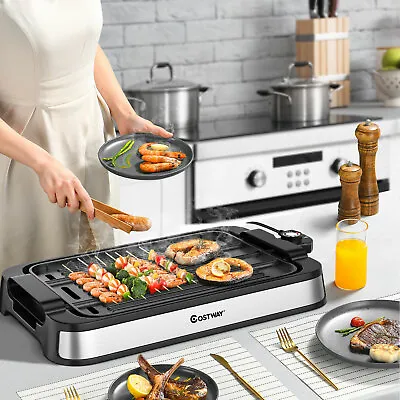 £56.99 • Buy 2 IN 1 Smokeless Grill Electric BBQ Griddle Non-stick Reversible Plate 2000W